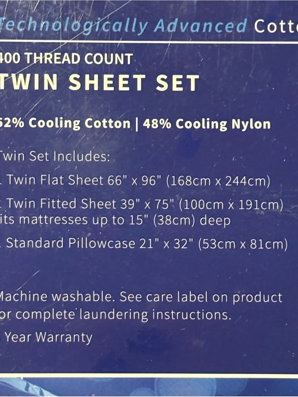 Ice Cool 400 thread count twin sheet set cotton rich blend navy blue, BNWT
